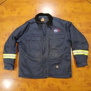Berne Work Jacket Mens Large Blue Good Reflective Tape Canvas Utility Coat